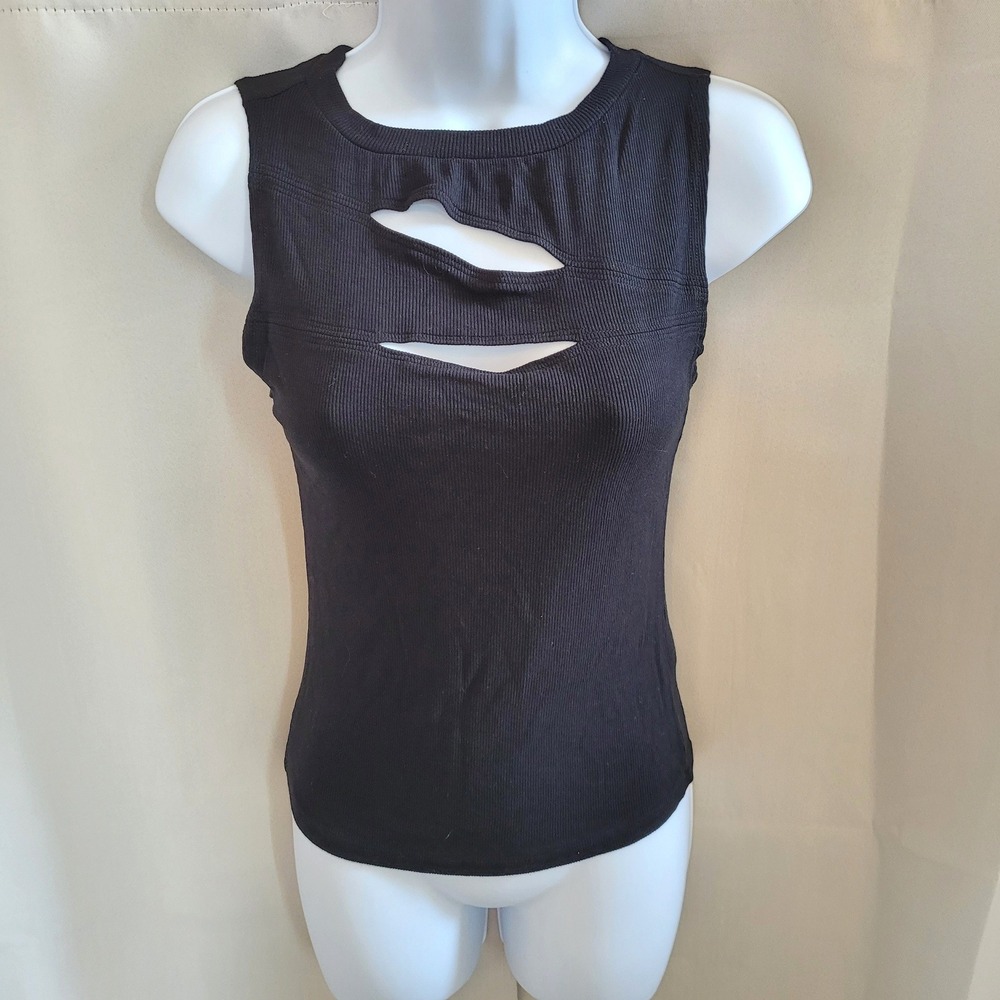 LNA Clothing Womens Tank Top Small Ribbed Cut Out Edgy Goth Grunge Punk 21681